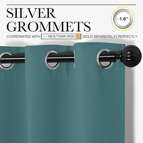 NICETOWN Blackout Curtains for Patio Glass Doors - Sea Teal, 42" Wide x 90" Long, 1 Pair | Privacy Panel Drapes