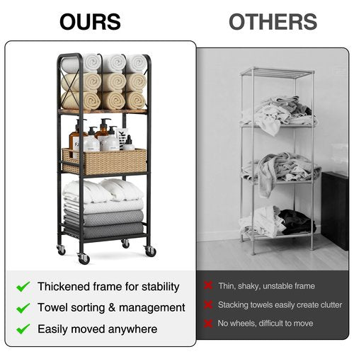 niffgaff 3-Tier Movable Towel Rack, Free-Standing Towel Holder with M-Shaped Detachable Dividers, for Bathroom, Pool