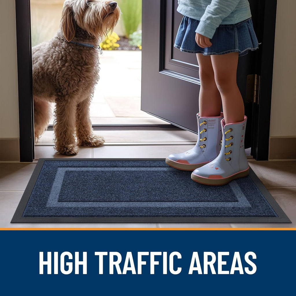 OLANLY Indoor Outdoor Front Door Mat - Waterproof, All-Weather, Easy Clean - 59x35, Blue