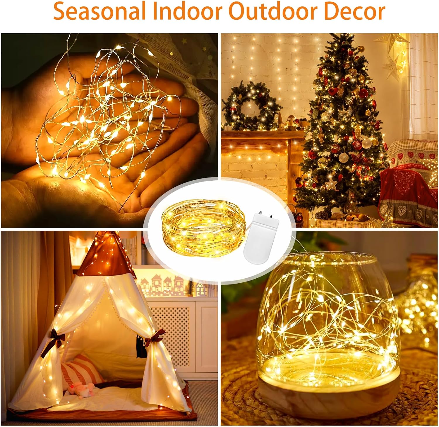 VOOKRY 32 Pcs Battery Operated Fairy String Lights - 10 ft Waterproof Copper Wire for Weddings & Crafts