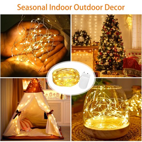 16 Pack 10 ft 30 LED Fairy Lights Battery Operated Waterproof Silver Wire Mini String Lights Firefly Starry Moon Lights for DIY Crafts Wedding Party Bedroom Table Centerpieces Christmas(Warm White)
