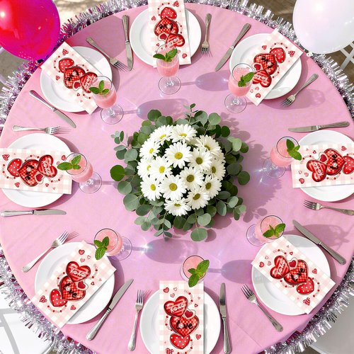 100Pcs Valentine Paper Napkins 3 Ply Red Pink Heart Love XOXO Disposable Absorbent Hand Towels Valentine's Day Decorative Guest Napkins for Wedding Romantic Lunch Dinner Bathroom Party Decorations
