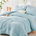 HYMOKEGE Twin Comforter Set - Luxury 5-Piece Bedding in Lake Blue | All-Season Seersucker Design