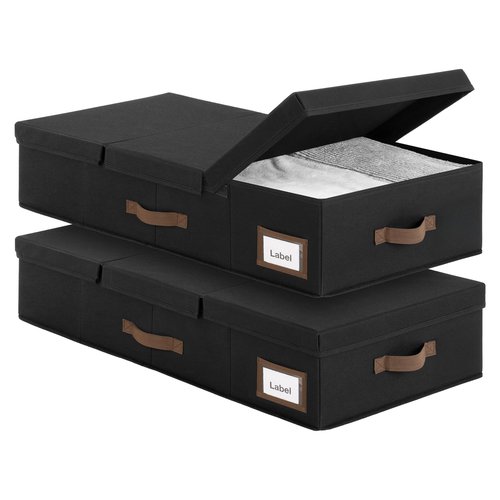 GRANNY SAYS 2 Pack Under Bed Storage, Underbed Organizer with Flid-Top Lid for Bedroom, Black Clothing Storage Bins for Blankets, Clothes, Shoes