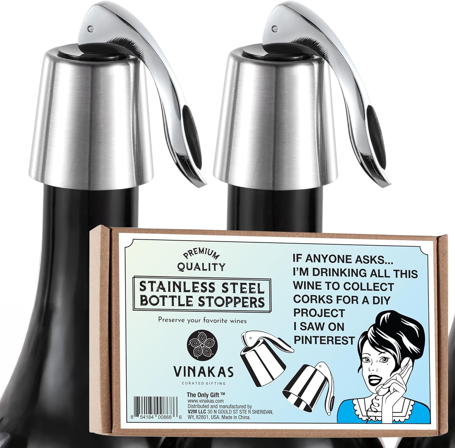 Stainless Steel Bottle Sealer & Wine Topper – Premium Wine Lover Gifts, Wine Gifts for Women and Men – Airtight Champagne Stopper for Sparkling Wine – Wine Essentials Gifts