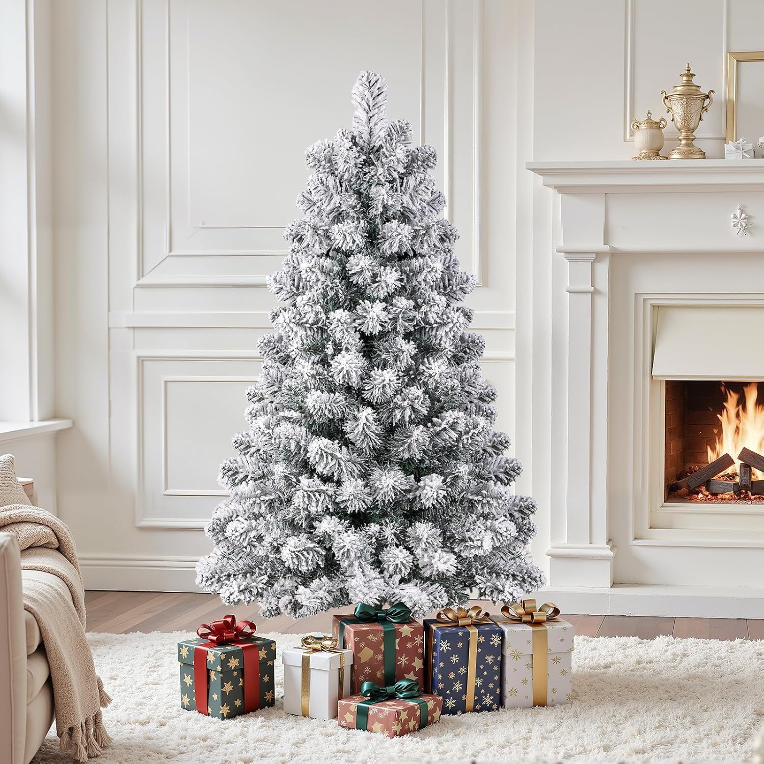 SHareconn 2.9ft Snow Flocked Christmas Tree,Full Snow Branch, Home, Party Decoration Without Lights,2.9ft