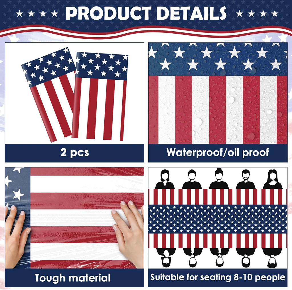 OHOME Patriotic American Flag Tablecloth - Perfect for 4th of July Celebrations | 54"x108", 2 Pack