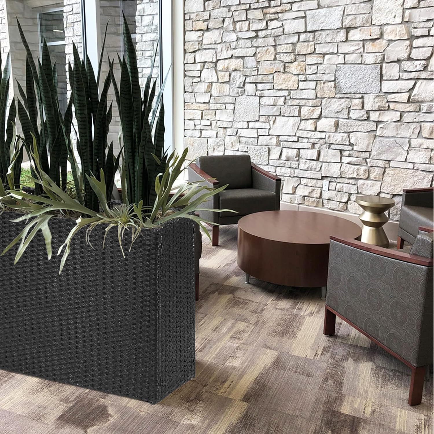 SUNNYPARK Tall Rectangular Planter - All-Weather PE Rattan for Indoor/Outdoor Use | Large Garden Box