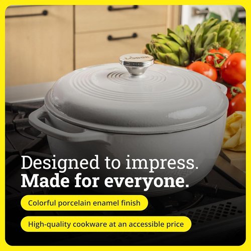 Lodge Enamel Cast Iron Dutch Oven - Ideal for Baking, Braising & Slow Cooking - 6 Quart - Oyster White