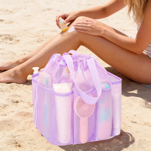 Kinlop Portable Mesh Shower Caddy - 8 Pocket Hanging Tote for Dorms, Gym & Travel | Macarons Color