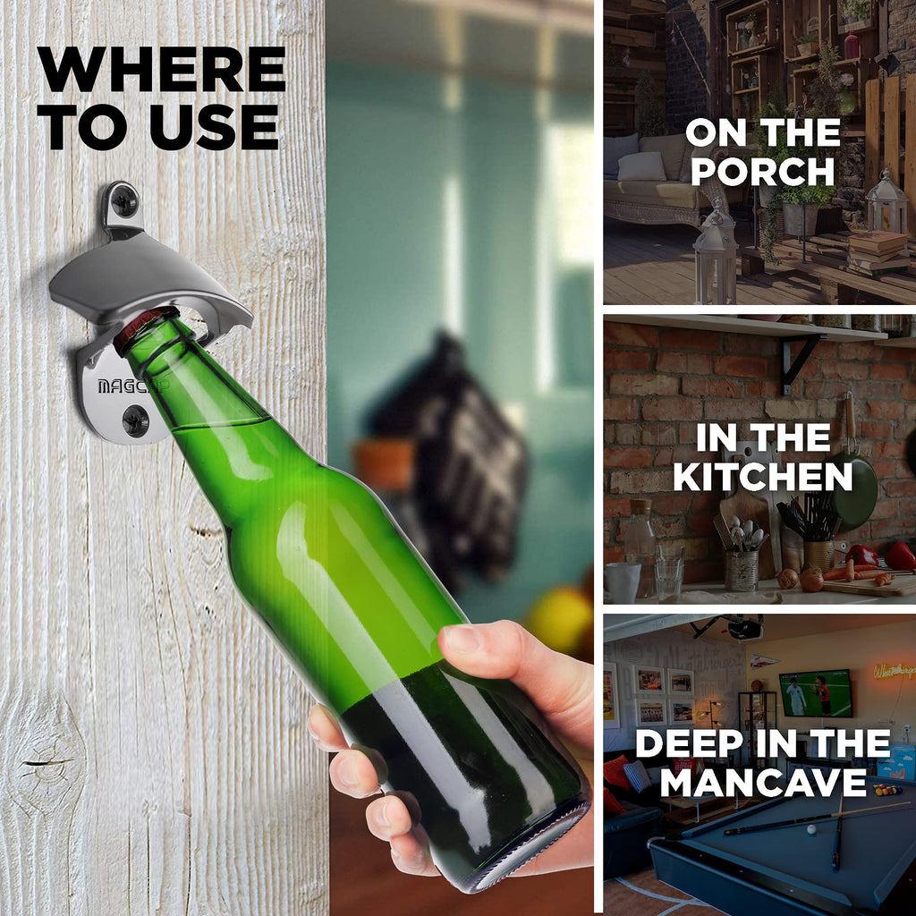 MAGCAP Outdoor Bottle Opener Wall Mounted - Style Magnetic Beer Bottle Opener that Catches Caps - Easy to Install and Incredibly Convenient (Gunmetal Black)