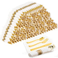 Pre Rolled Gold Plastic Cutlery Set, 120 Pack Wrapped Plastic Silverware Set with Napkins, Forks, Knives, and Spoons, Disposable Heavy Duty Plastics Utensils Set for Party Birthday Weddings Dinner