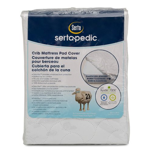 Serta Sertapedic Crib Mattress Protector with Nanotex Stain Repel and Release – Washable and Waterproof Mattress Pad Cover – Essentials for Newborn Baby and Toddler, 52"x 28", White