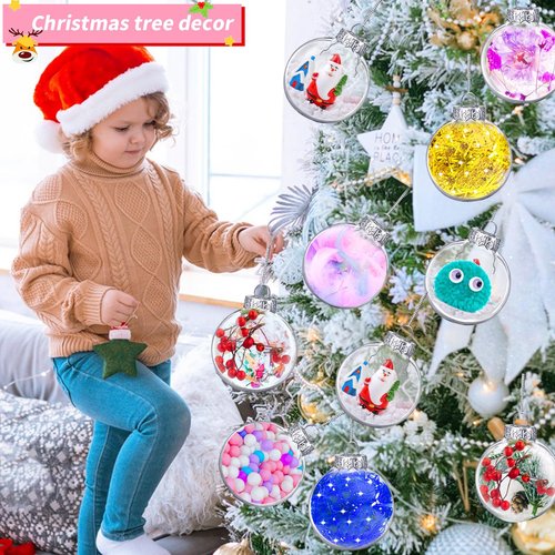 3.15 Inch Clear Plastic Fillable Ornament Balls,12 Pack Christmas Hanging Plastic Balls with Lids and Ropes for Xmas Trees DIY Crafts Wedding Birthday Party Decor