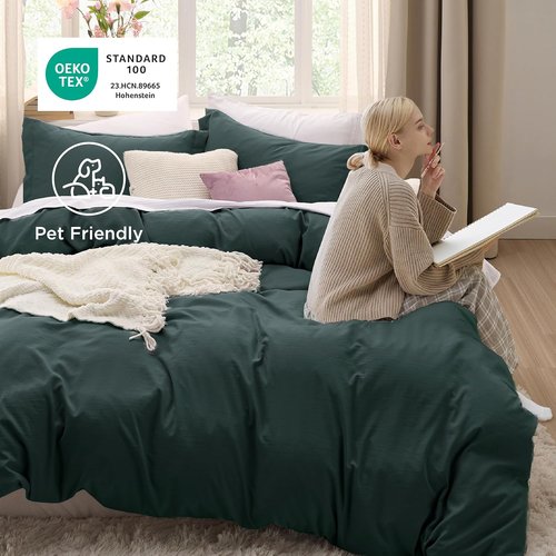 Bedsure Forest Green Duvet Cover Set - Extra Soft Cotton-Like Polyester, Full Size 3 Pieces, 80x90 Inches with Zipper Closure & 2 Pillow Shams