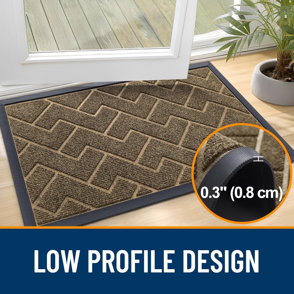 OLANLY Waterproof Front Door Mat - All-Season Indoor/Outdoor Doormat, Easy Clean Herringbone Design (Brown, 59x23)