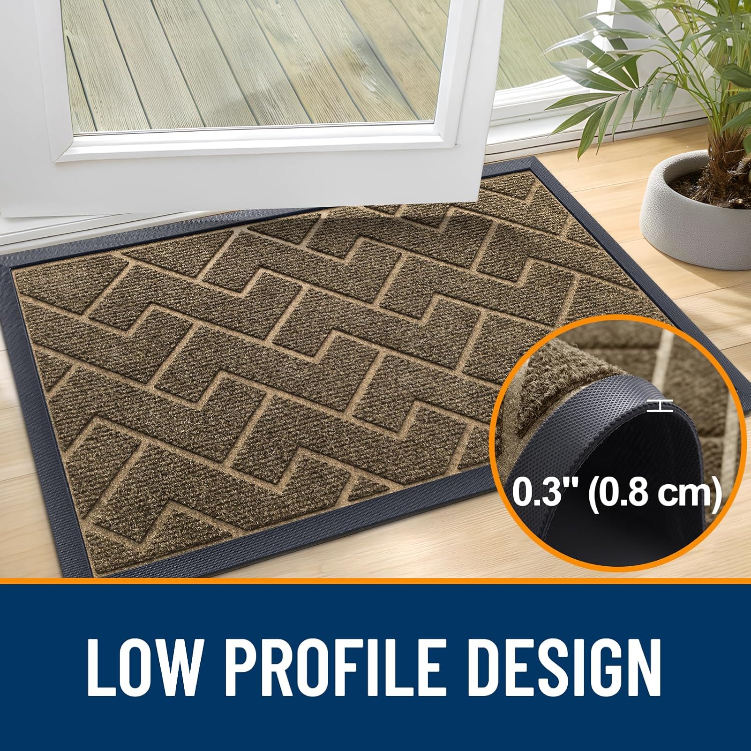 OLANLY Waterproof Front Door Mat - All-Season Indoor/Outdoor Doormat, Easy Clean Herringbone Design (Brown, 59x23)