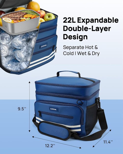 Insulated Lunch Box | Skiennix 26L X-Large Leak-Proof Cooler Bag - Adjustable Strap for Work, Picnic, Travel - 14.6"×11.5"×9.5" (Blue)