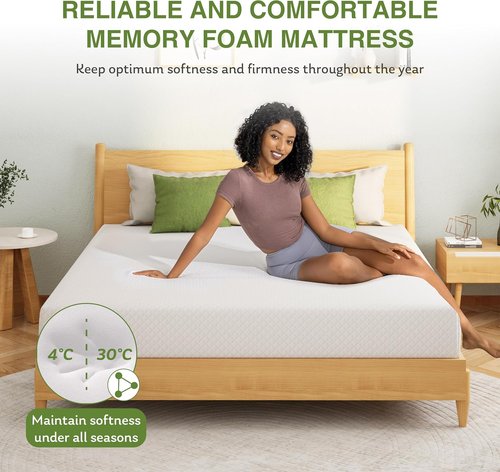 EGOHOME Memory Foam Mattress - 10 Inch Medium Firm Support with Cooling Green Tea Gel | 75''L x 54''W, White