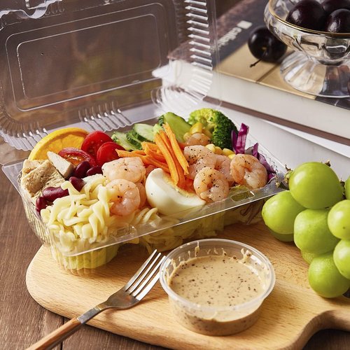 TOFLEN Disposable Sturdy Plastic Hinged Food Containers with Clear Lids (80 Pack) Clamshell Take Out Loaf Containers 7.2x4.7x3 Inches To Go Dessert Box Cake Slice Salad Pastry Sandwich Container