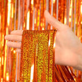 Melsan Tinsel Fringe Curtain - Upgraded 3 Pack of 3.2 x 8.2 Ft Orange Metallic Streamers for Parties & Events