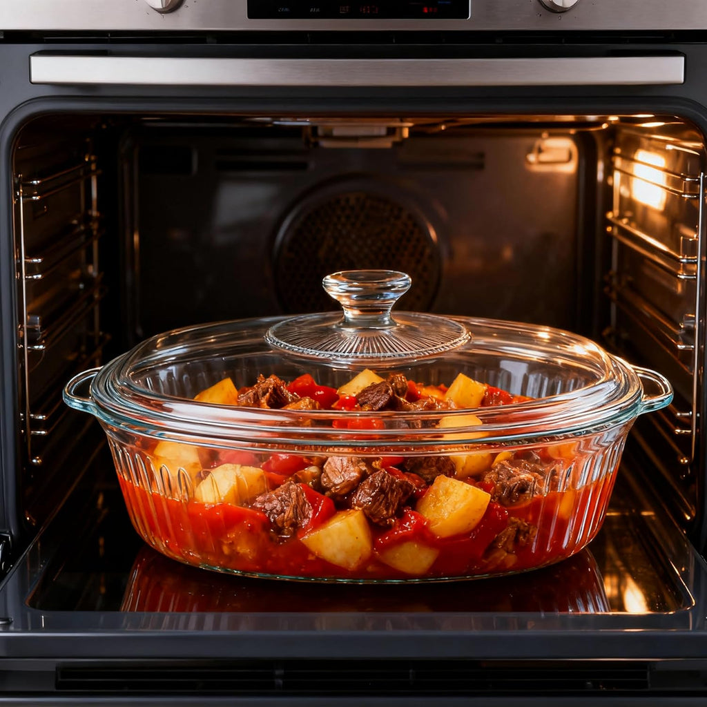 Skiennix Casserole Dish With Lid - 3Qt Clear Oval Glass Baking Dish for Cooking & Serving