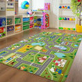 AUSTAB Kids Room Rug City Life Great for Playroom Classroom Bedroom - Non-Slip City Pretend Room Mat (Large- 5 x 7 FT)