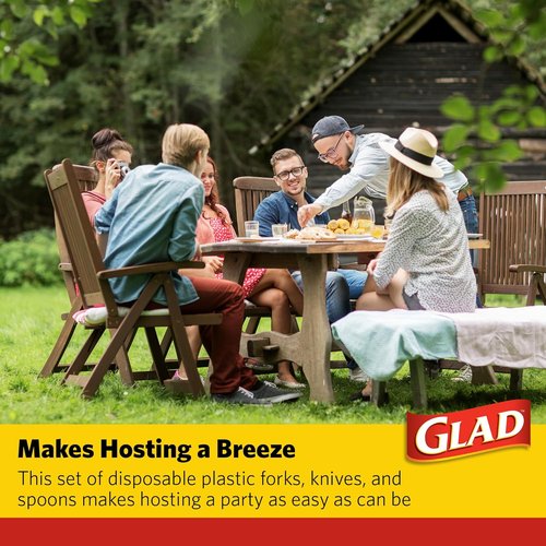Glad Clear Disposable Cutlery Set - Heavy Duty Plastic Forks, Knives & Spoons | 240 Count, Dishwasher Safe