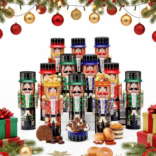 Roshtia 12 Pcs Christmas Cookie Tins with Lids Nutcracker Cookie Containers 12 Inch Decorative Treats Storage Tins Nutcracker Christmas Gift Kitchen Counter Decor for Gift Giving Baking Treat Storage