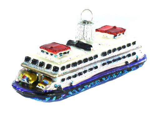Old World Christmas Ferry Glass Blown Ornament for Christmas Tree, Handcrafted Holiday Decoration, Boating Collection