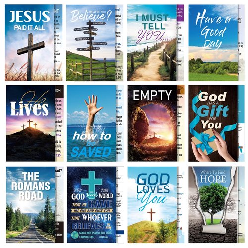 Motiskyy 240 Pcs Gospel Tract Card 12 Styles Plan of Salvation Card Pocket Holy Postcard Christian Inspirational Bible Verse Bookmark for Christian Gift Women Men Ministering Tool (Inspiration)