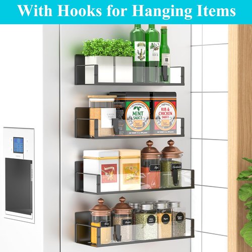 HuggieGems Magnetic Spice Storage Rack - 4 Pack Clear Organizers for Refrigerator & Oven