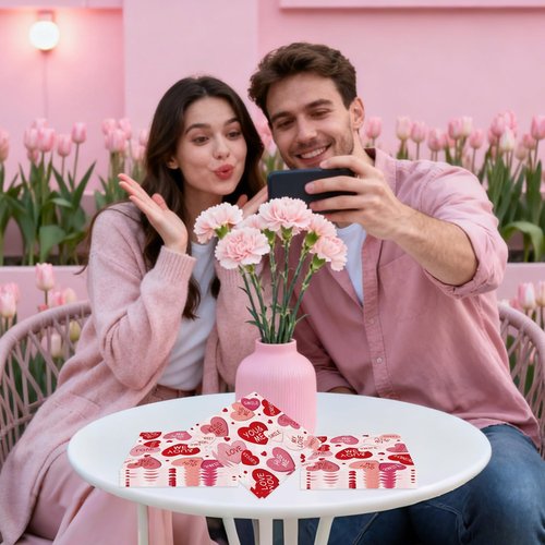 100 Pcs Valentines Day Napkins, Conversation Hearts Party Napkins, Sweet Candy Heart Table Decor for Valentine Dinner Bridal Shower Party Supplies