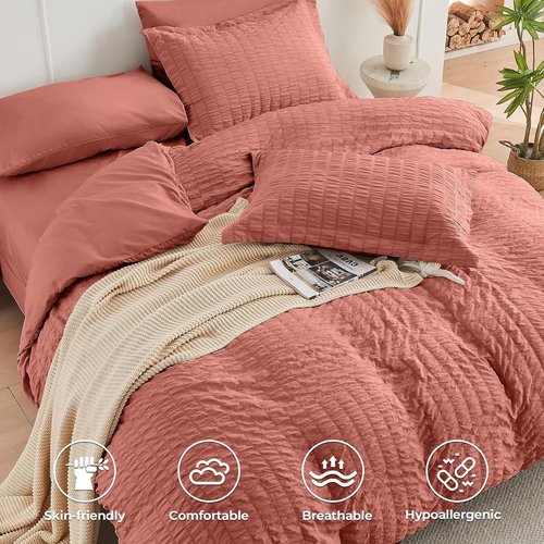HYMOKEGE King Size Comforter Set - Luxury Seersucker 7-Piece Bedding Set for All Seasons | Includes Comforter, Sheets & Pillowcases