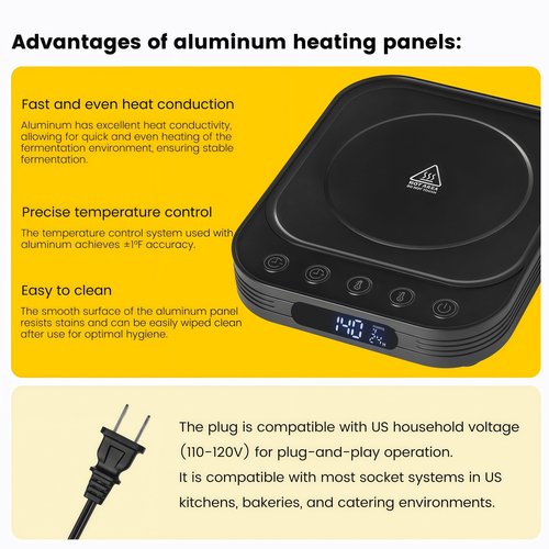 Sourdough Starter Warmer Mat with 24H Timer & Memory Function, Precise 1°F Thermostat Control (70-140°F), Perfect Bread Fermentation Mat for Home Baking