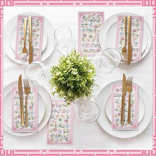 150 Pcs Mahjong Party Napkins Guest Disposable Paper Cocktail Napkins Funny Mah Jong Pattern Bathroom Hand Towel for Family Birthday, Game Night, Mahjong Night, Cocktail Party(Classic)