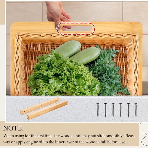 Memorywuu Rustic Wicker Pull out Cabinet Organizer Basket Drawers with Frame and Runners Slide 20" W x 20" l x 8" H for Kitchen Shelf Pantry Storage, Easy DIY Installation