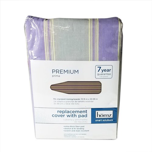 HOMZ Premium Replacement Cover & Pad - Standard Width Ironing Board, 13-15" W x 53-55" L, Purple Stripe
