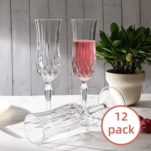 UMEIED Engraved Champagne Flutes, Set of 12-4.16 oz Elegant Etched Glass Coupe Glasses for Wedding, Anniversary, Bridal Shower & Parties