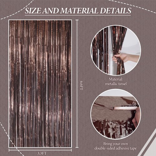 DECOCKRAT 2 Pack Foil Fringe Backdrop - Brown Shiny Tinsel Curtains for Party Decoration/Photo Booth Props - 3.3x6.6 FT Metallic Foil Backdrop for Birthday, Wedding, Graduation, Christmas.