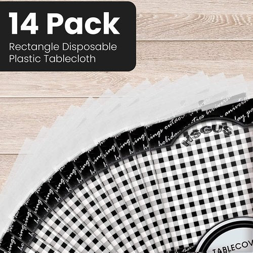Black Gingham Checkered Tablecloths by [Brand Name] - 14 Pack Disposable 54 x 108 in. Rectangle for Parties & Events