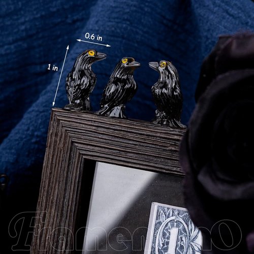 Framendino Mini Resin Crows - 60 Pack Halloween Ravens for Craft Projects & Garden Decor