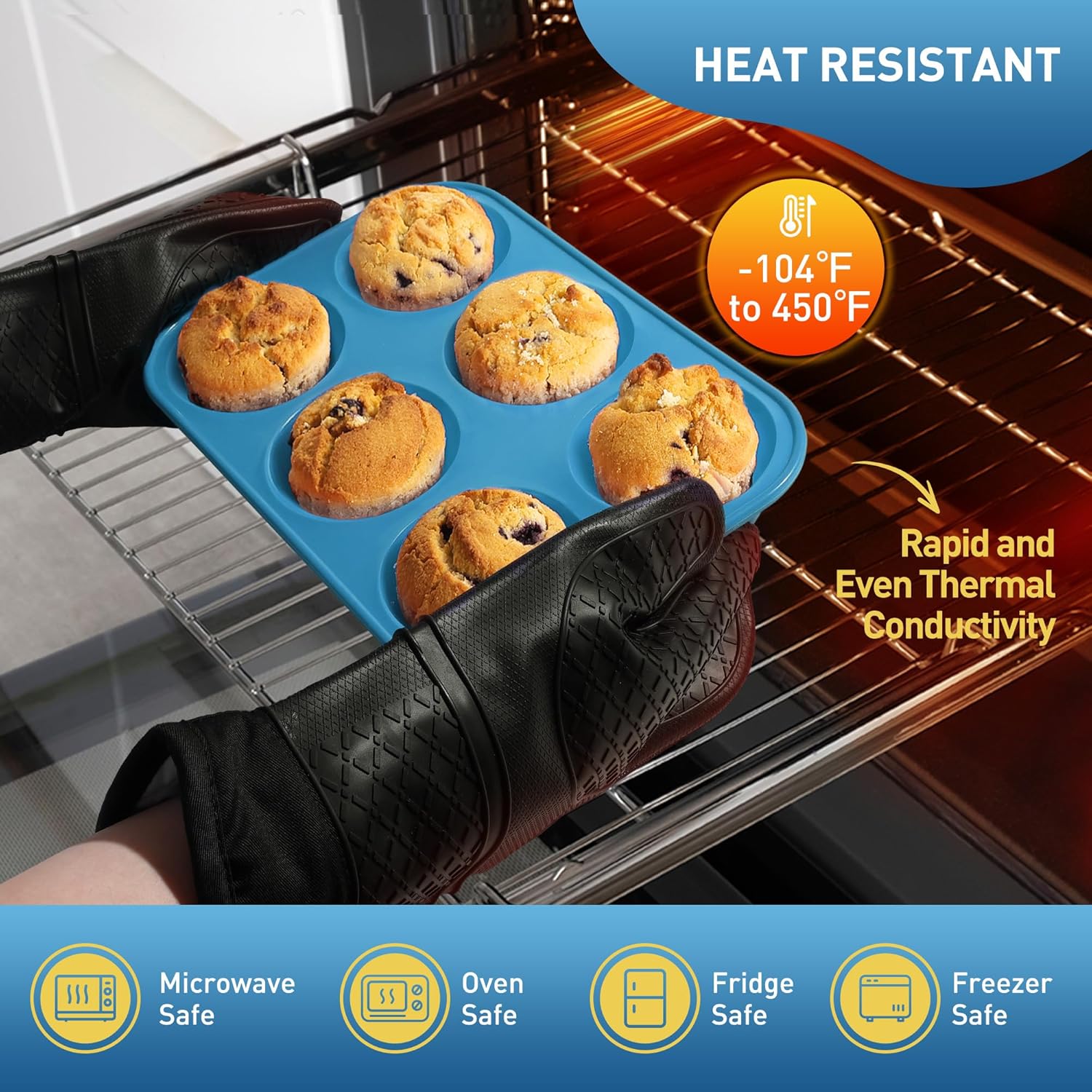 Skiennix Jumbo Muffin Pan - 2 Pack Silicone Molds with Metal Reinforced Frame | Oven Safe, Non-Toxic