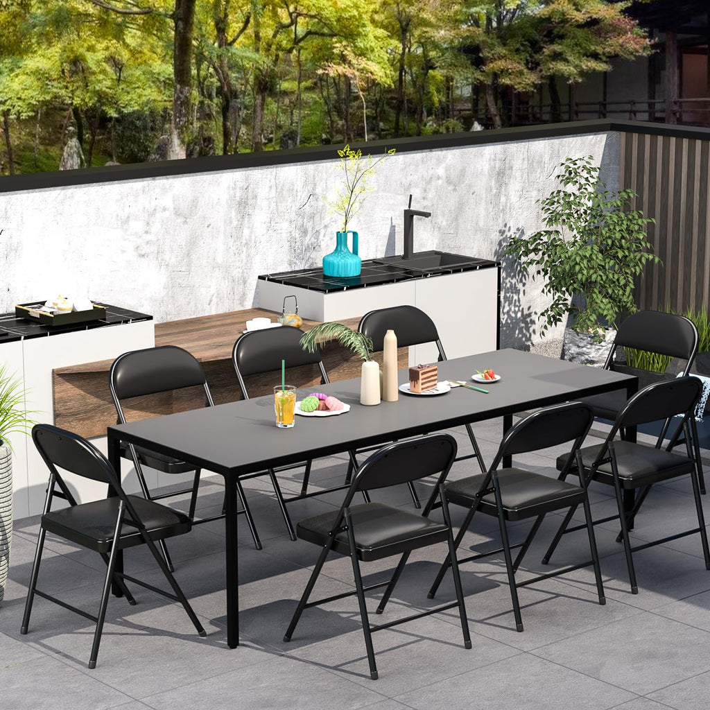 VENI HOME Folding Chairs with Padded Seats,Portable Foldable Chairs Seat with Steel Frame for Home and Office, Wedding Party Events, Black, Set of 4