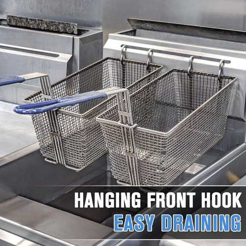 MAHOOMMAKH 2Pcs Deep Fry Basket - 13.2"x 6.5"x 5.9" Stainless Steel Fry Baskets with Handle for Commercial Restaurant Kitchen for Deep Fryer