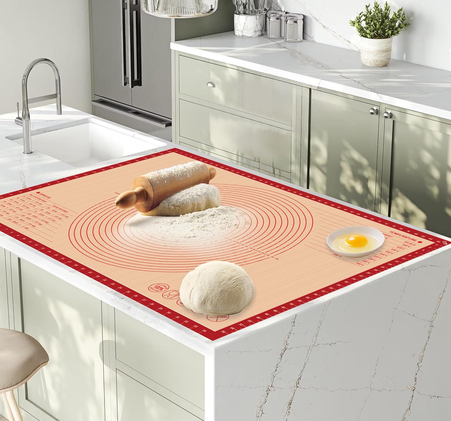 Skiennix Extra Large Silicone Pastry Mat - Non-Slip Baking Mat with Measurements | 36x24 Inch, Red