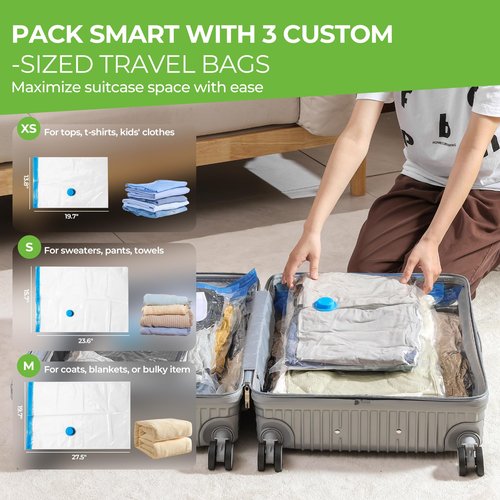 MUIMUICHU Vacuum Storage Bags for Travel - 15 Pack Compression Packing with Wireless Electric Pump for Luggage Vacuum Seal Bags for Clothes Space Saver Organizer for Moving Clothing Suitcase Travel