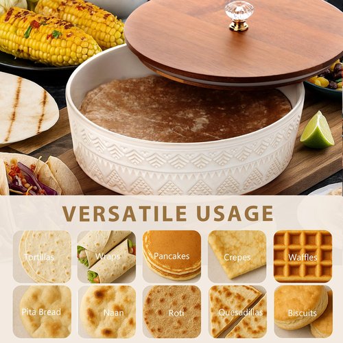 Viosuniu Ceramic Tortilla Warmer with Lid, 9 Inch Tortilla Holder, Insulated Bread & Pancake Warmer for Tacos, Roti, Large Tortillero Container, Mexican Party, Microwave and Dishwasher Safe