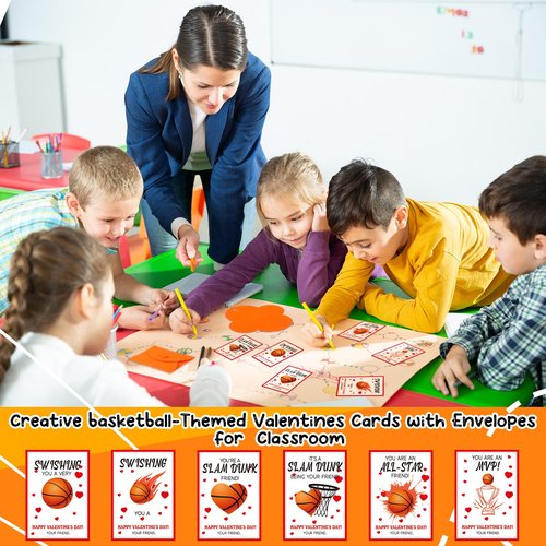 Chivertion 24 Pack Basketball Valentines Cards for School Kids Bulk Happy Valentine's Day Party Favors Card with Envelopes Classroom Exchange for Boys Girls Basketball Gifts