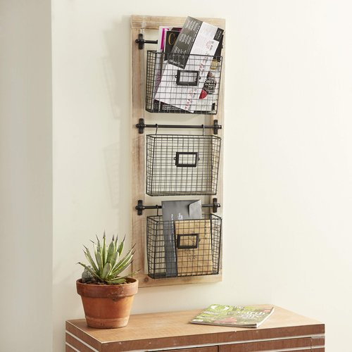 Deco 79 Farmhouse Metal Wall Mounted Rack for Magazines, Books, Newspapers, Bathroom/Offie/Living Rom Storage, 14" x 4" x 36", Black